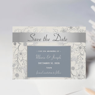 Elegant Floral Dusty Blue Wedding Save The Date