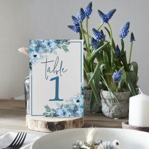 Elegant Floral Dusty Blue Wedding Table Number