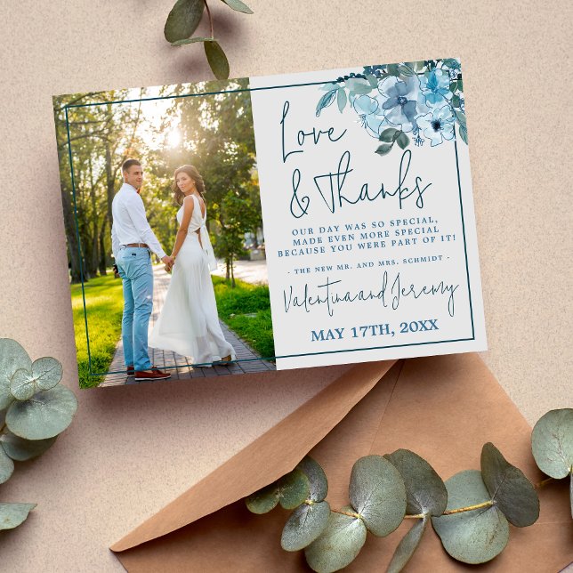 Elégant Floral Dusty Merci Turquoise bleu (Créateur téléchargé)