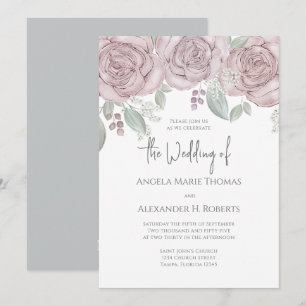 Elegant Floral Dusty Rose Classic Watercolor  Invitation