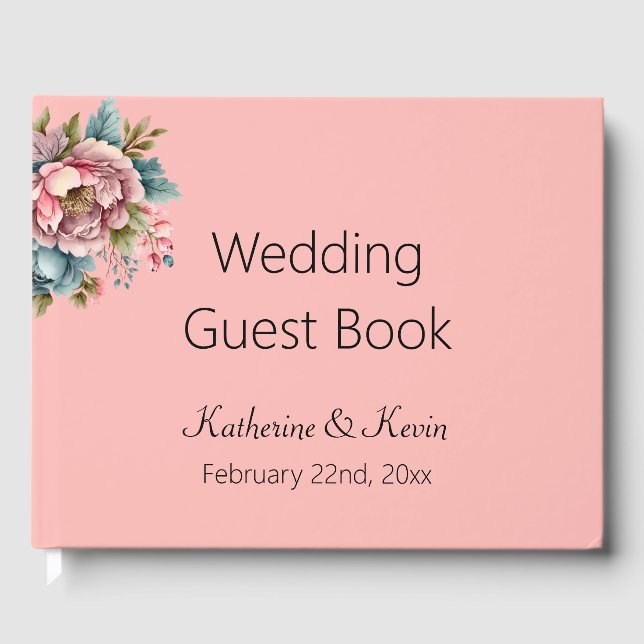 Elegant Floral Dusty Rose Wedding Guest Book (Front)