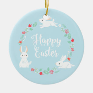 Elegant Floral Easter Bunny   Ceramic Ornament