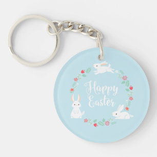 Elegant Floral Easter Bunny   Keychain