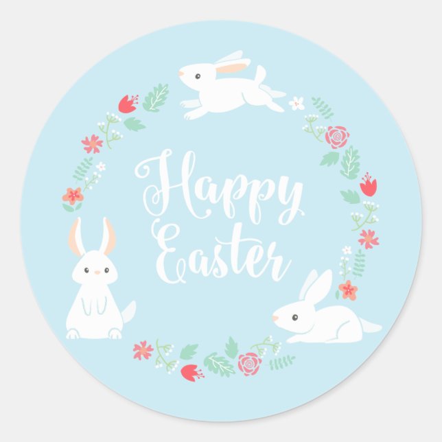 Elegant Floral Easter Bunny | Sticker Seal (Front)