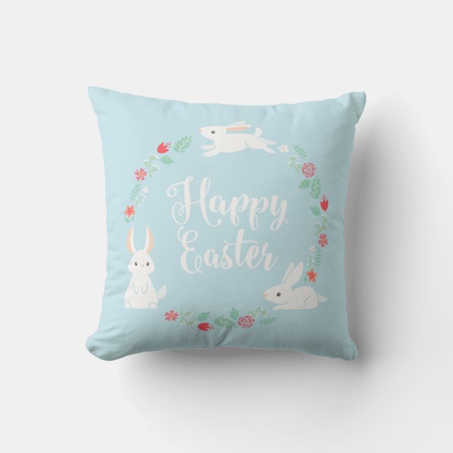 Elegant Floral Easter Bunny | Throw Pillow (Front)
