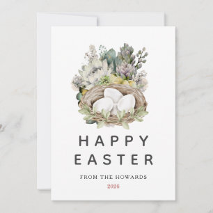 Elegant Floral Easter Eggs   Happy Easter 1 Photo Holiday Card