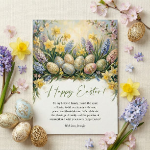 Elegant Floral Easter Eggs Spring Religious Holiday Card