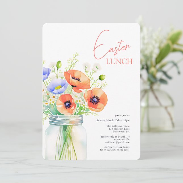 Elegant Floral Easter Lunch Invitation (Standing Front)