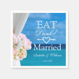 Elegant Floral Eat Drink Married Beach Wedding Napkin