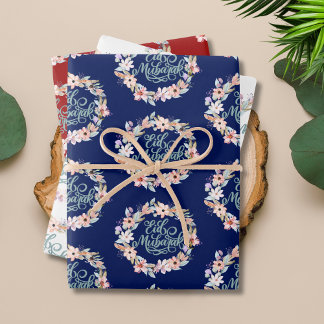 Elegant Floral Eid Mubarak Gift Wrapping Paper Sheet