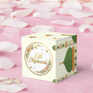 Elegant Floral Eid Mubarak Gold Mosque Favor Box