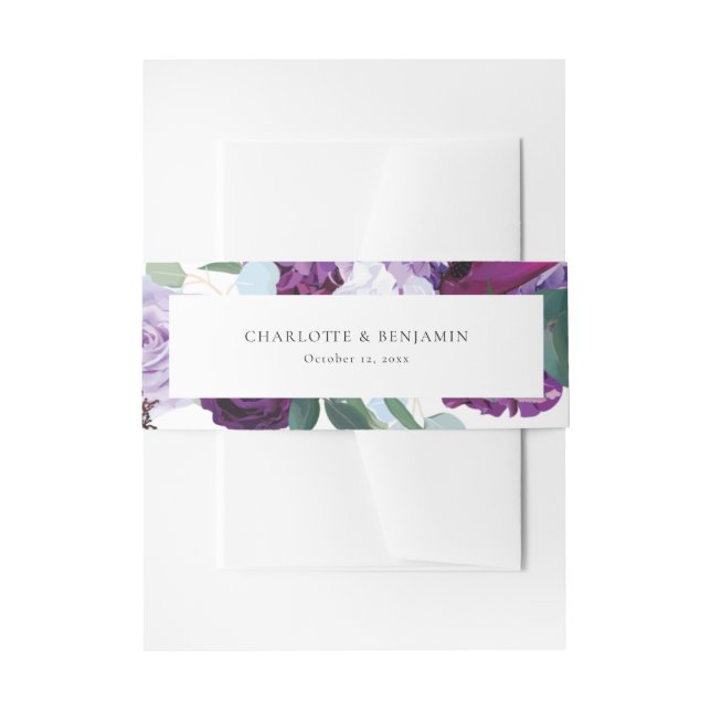 Elegant Floral Elegant Purple Bloom Wedding Invitation Belly Band (Front Example)