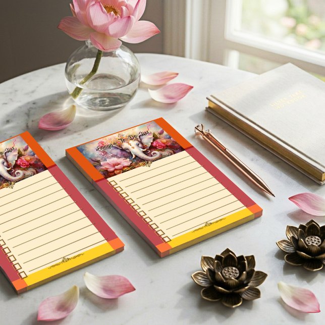 Elegant Floral Elephant Personalized To-Do List Post-it Notes (Colorful and spiritual to-do list post-it notes featuring the Indian elephant God Ganesh)