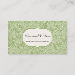 Elegant Floral Embossed Green Business Card