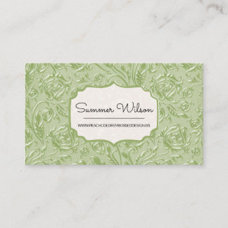 Elegant Floral Embossed Green Business Card