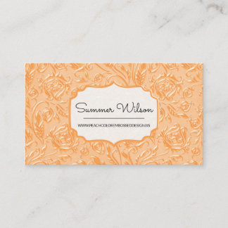 Elegant Floral Embossed Peach Colour Business Card