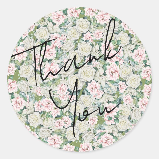 Elegant Floral Embrace Wedding Classic Round Sticker (Front)
