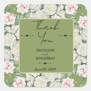 Elegant Floral Embrace Wedding Square Sticker