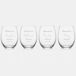 Elegant Floral Embrace Wedding Stemless Wine Glass
