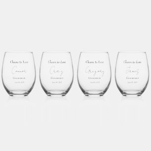 Elegant Floral Embrace Wedding Stemless Wine Glass