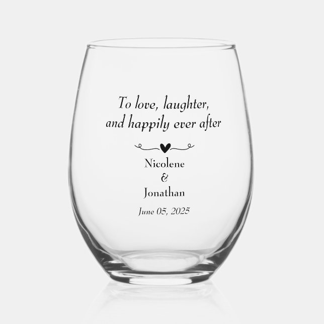 Elegant Floral Embrace Wedding Stemless Wine Glass (Front)