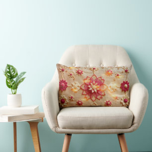 Elegant Floral Embroidery Print Lumbar Accent Pill Pillow