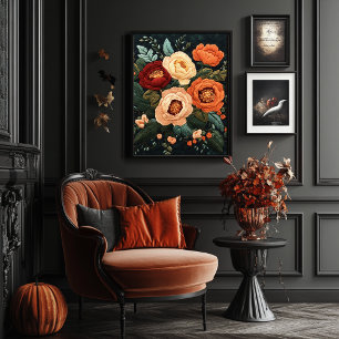 Elegant Floral Embroidery Style Vintage Botanical  Poster