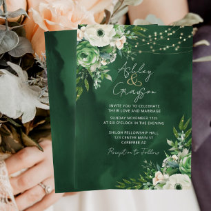 Elegant Floral Emerald Green Wedding Invitation
