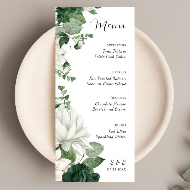 Elegant Floral Emerald Green Wedding Menu (Elegant Floral Emerald Green Wedding Menu)