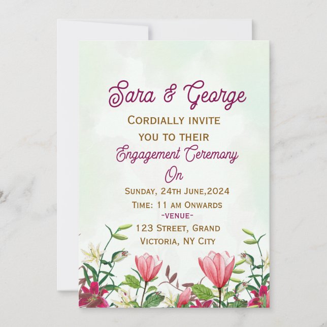 Elegant Floral Engagement Invitation  (Front)