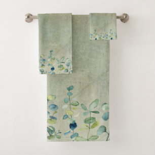 Elegant Floral Eucalyptus Bath Towel Set