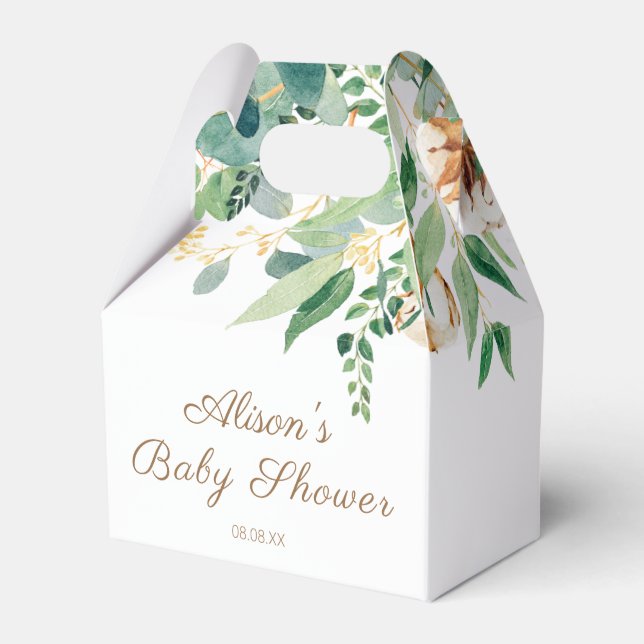 Elegant Floral Eucalyptus Greenery Baby Shower Favor Box (Front Side)