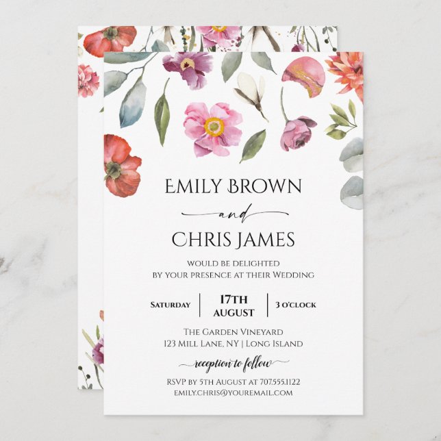 Elegant Floral Eucalyptus Wedding Invitation (Front/Back)