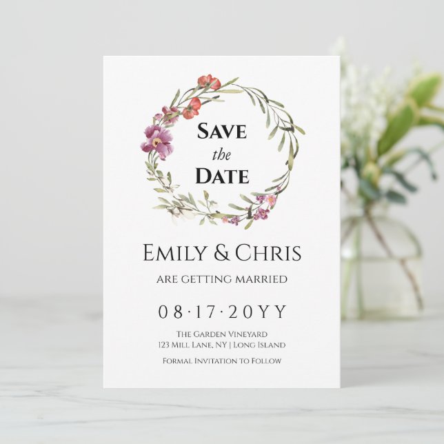 Elegant Floral Eucalyptus Wedding Save The Date (Standing Front)