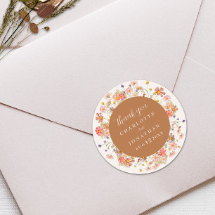 Elegant Floral Fall Wedding Thank You Classic Round Sticker