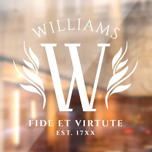 Elegant Floral Family Surname Monogram Motto Window Cling