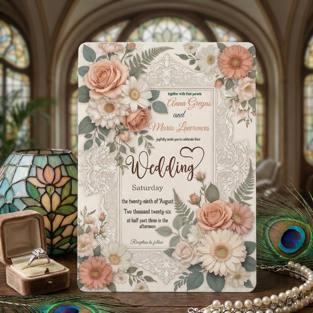 Elegant Floral Faux Embossed Wedding Invitation (Creator Uploaded)