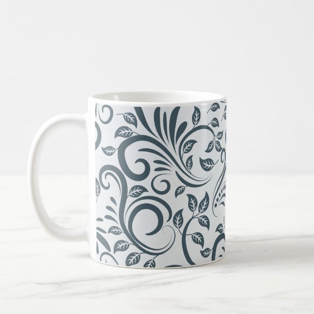 Elegant Floral Filigree Swirl Pattern Coffee Mug (Left)