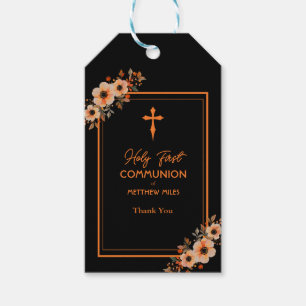 Elegant floral first catholic communion gift tags