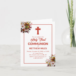 Elegant floral first catholic communion invitation