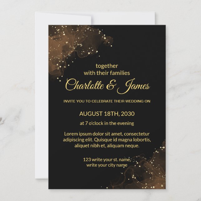 Elégant Floral Floral Black Wedding Invitations (Devant)