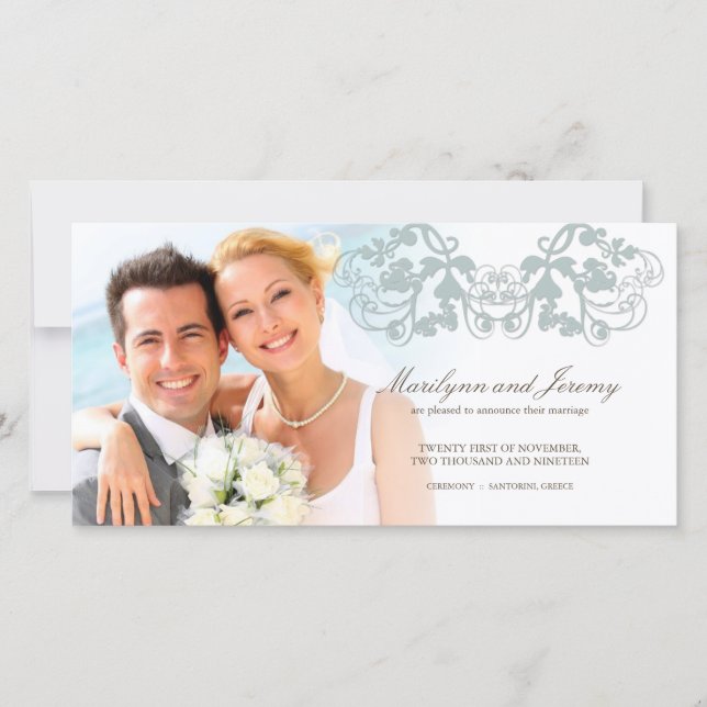 Élégant Floral Flourish Blue Mariage Faire-part (Devant)