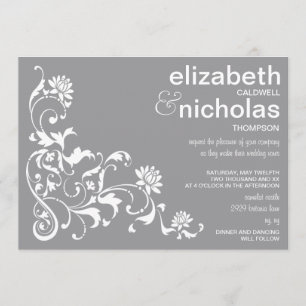 Elegant Floral Flourish Wedding Invitation-grey Invitation