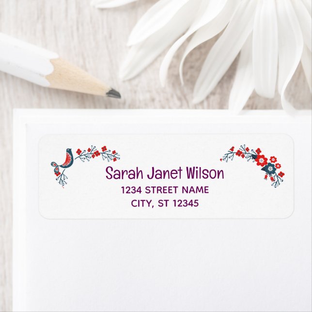Elegant Floral Flowers Bird Modern Return Address  (Insitu)