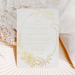 Elegant Floral Flowers Botanical Line Art Wedding