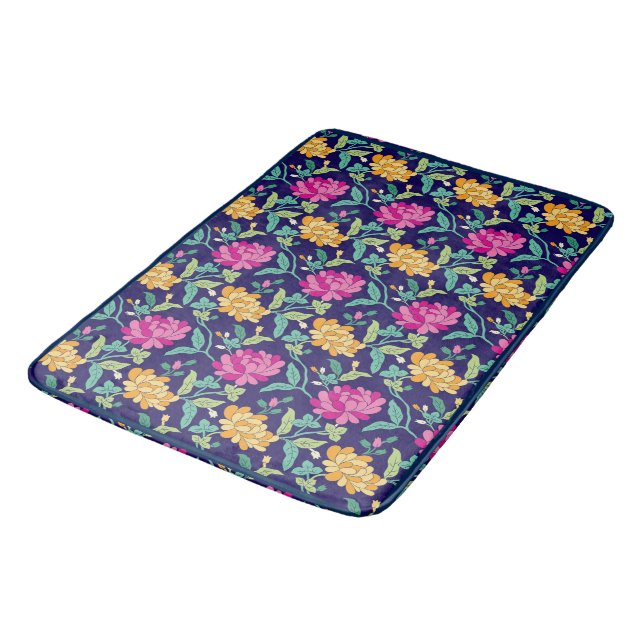 Elegant Floral Flowers Pink Yellow Buds Greenery Bath Mat (Angled)
