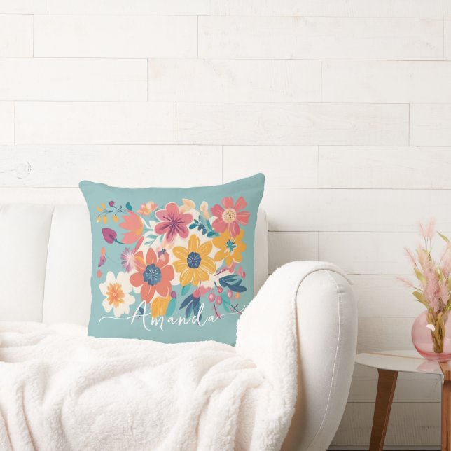 Elegant Floral Flowers Throw Pillow (Couch)