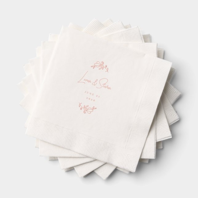 Elegant Floral Foil Wedding Personalized Rose Gold Napkins (Insitu (Stacked))
