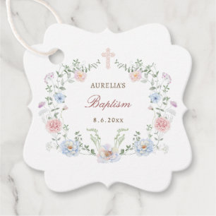 Elegant Floral Frame Baptism Favour Tags