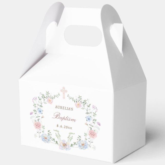 Elegant Floral Frame Baptism Gable Favor Box (Front)